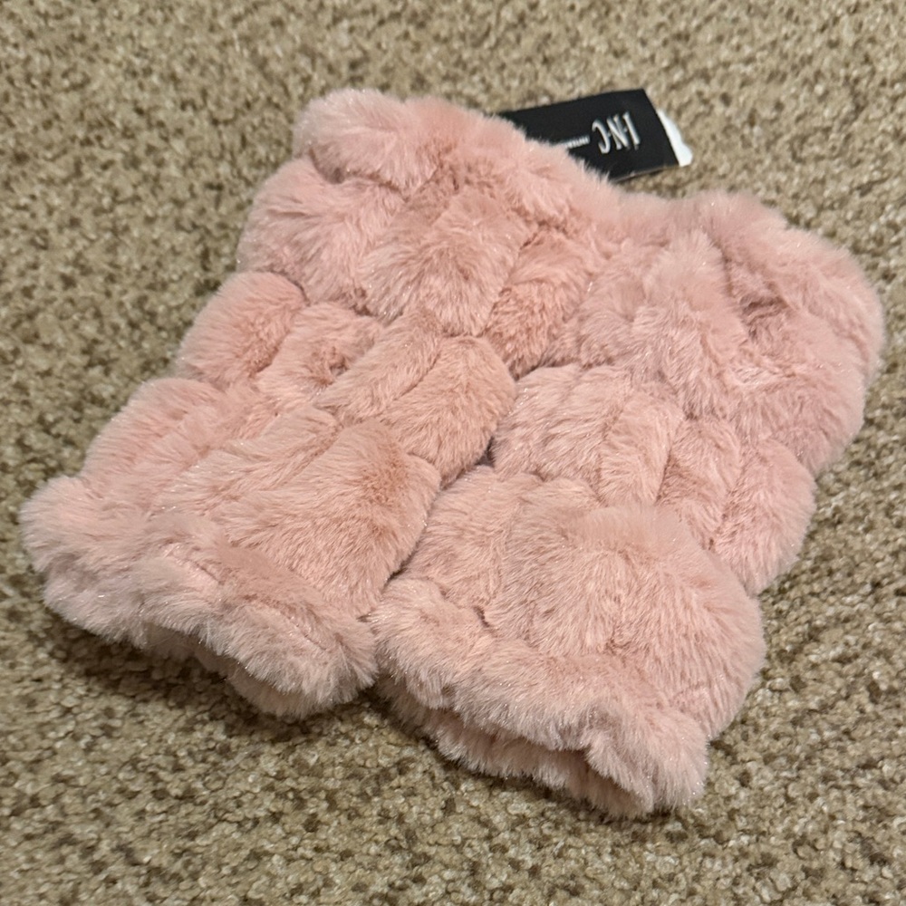 INC Pink Faux Fur Mini Hand Muffler